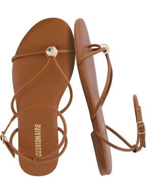 Women's Brown Strappy Flat Sandals Toe Ring Sandals with Adjustable Buckle